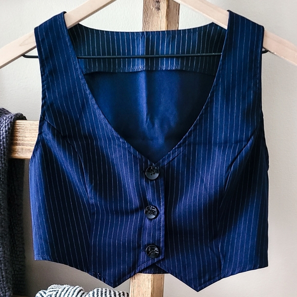 ROMWE Jackets & Blazers - Navy Pinstripe Cropped Vest - Size S